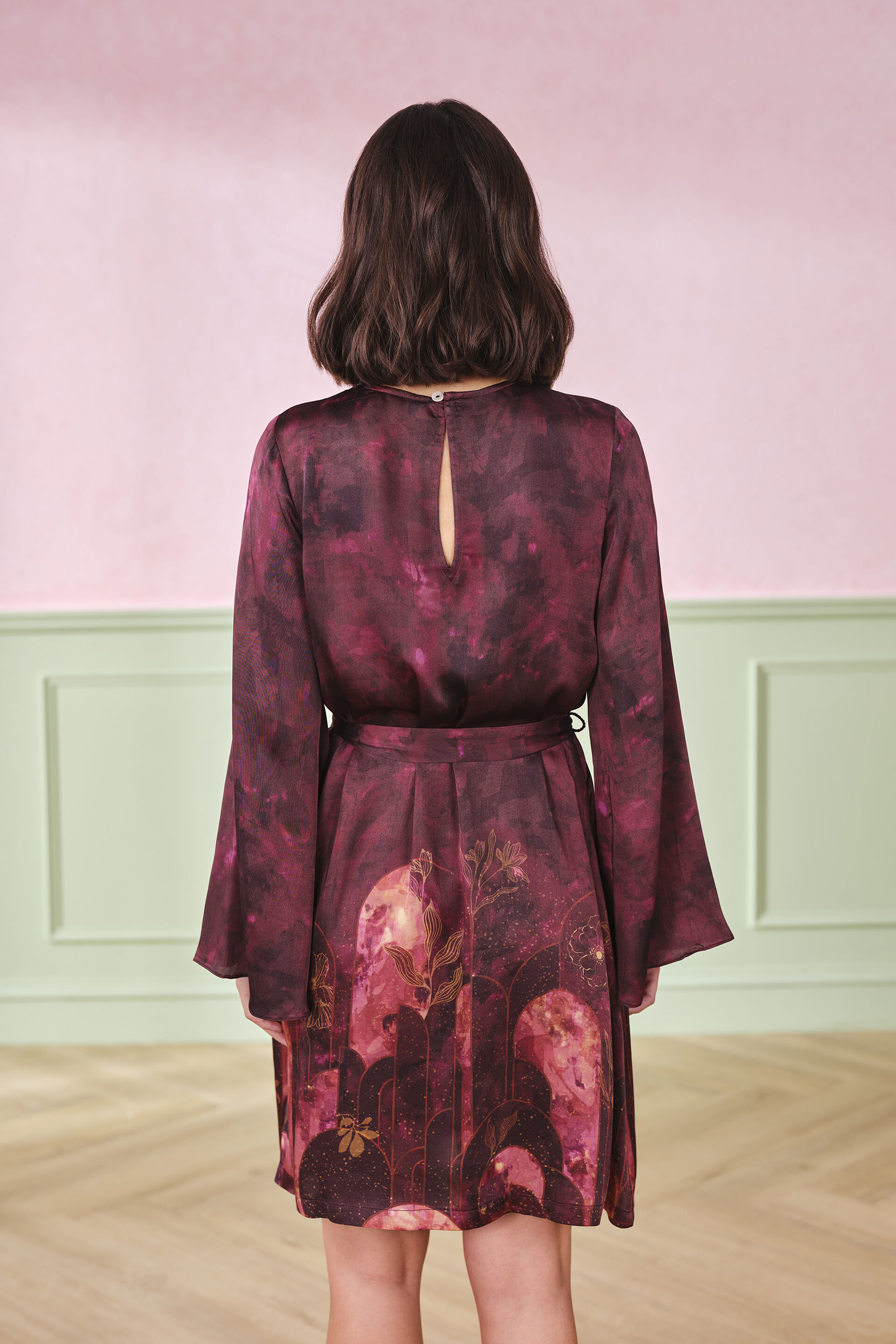 Autumn Leaves Flared Dress, Wine, image 6